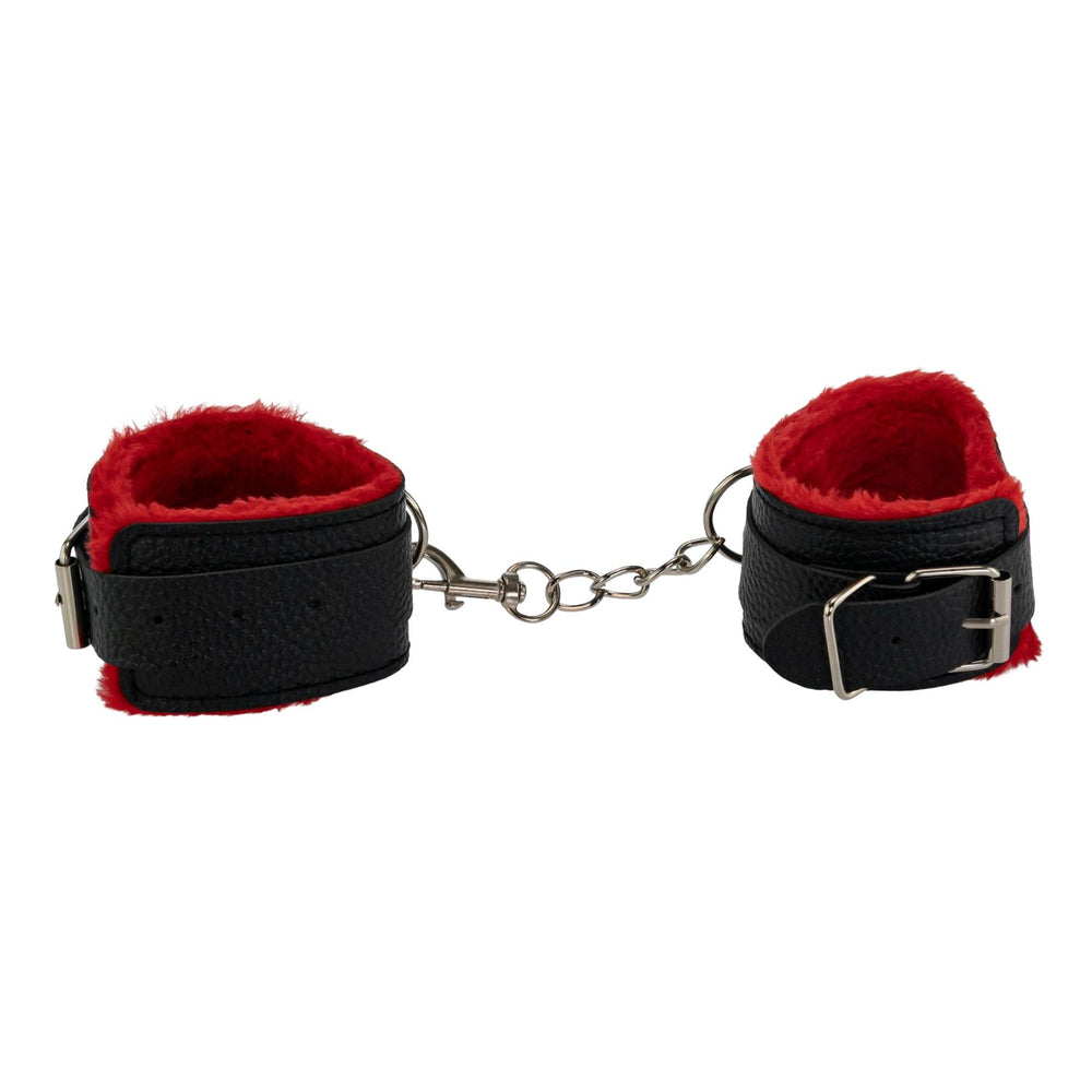 Fuzzy Handcuffs on a white background showcasing connecting chain - Up N Smoke
