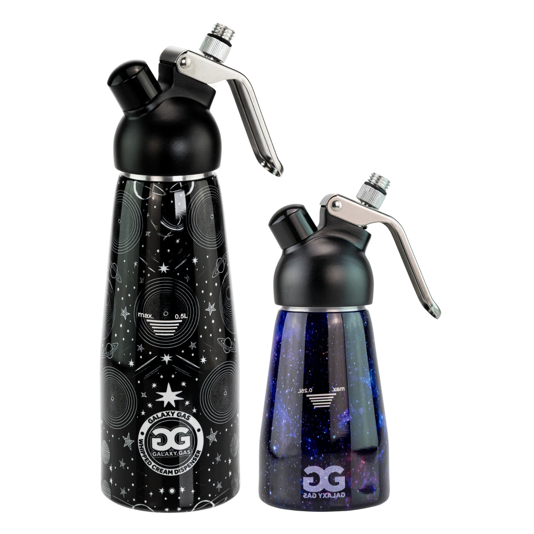 Galaxy Gas Whipped Cream Dispenser one pint and half a pint on a white background - Up N Smoke