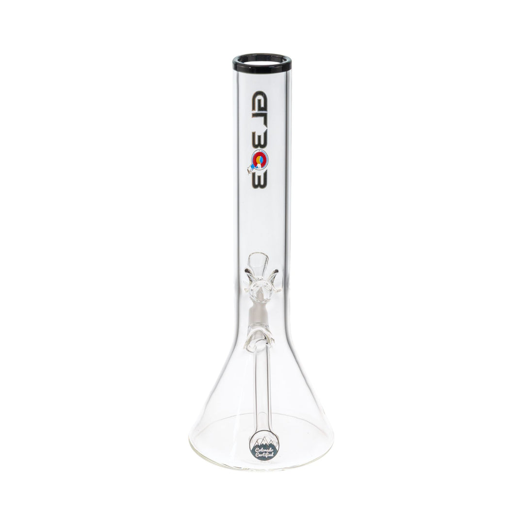 Clear glass water pipe with GL303 logo on a white background back - Up N Smoke
