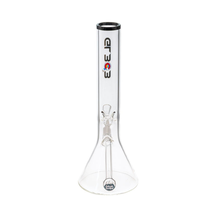 Clear glass water pipe with GL303 logo on a white background back - Up N Smoke