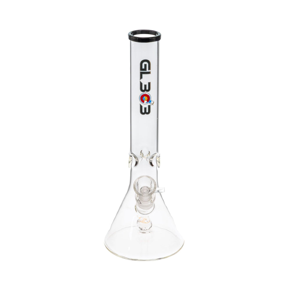 Clear glass water pipe with GL303 logo on a white background front - Up N Smoke