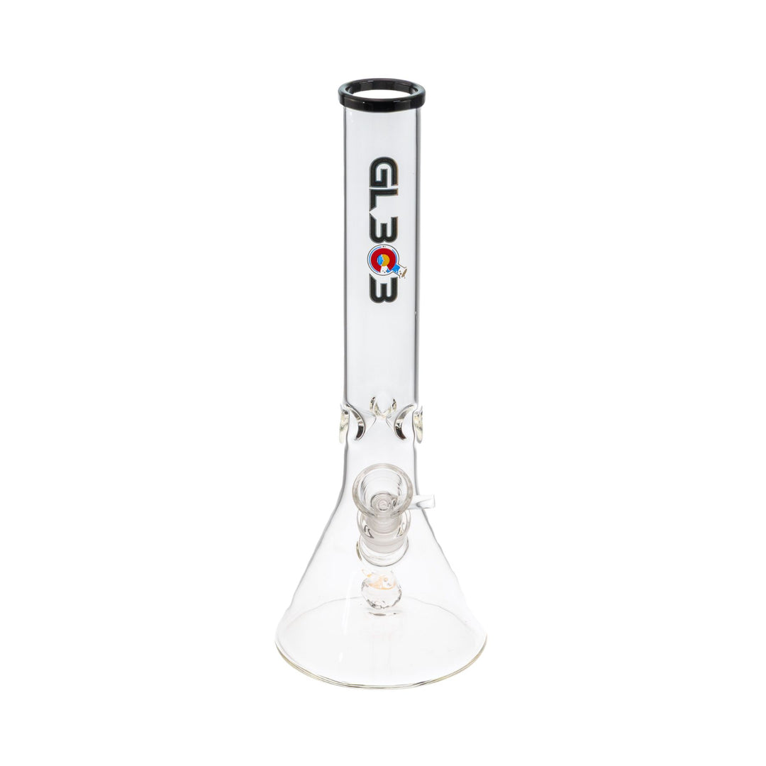 Clear glass water pipe with GL303 logo on a white background front - Up N Smoke