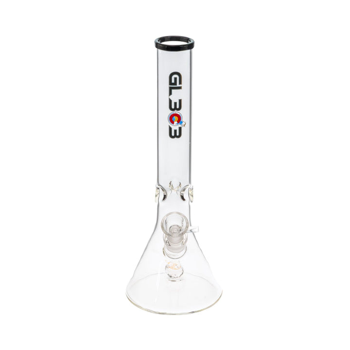 Clear glass water pipe with GL303 logo on a white background front - Up N Smoke