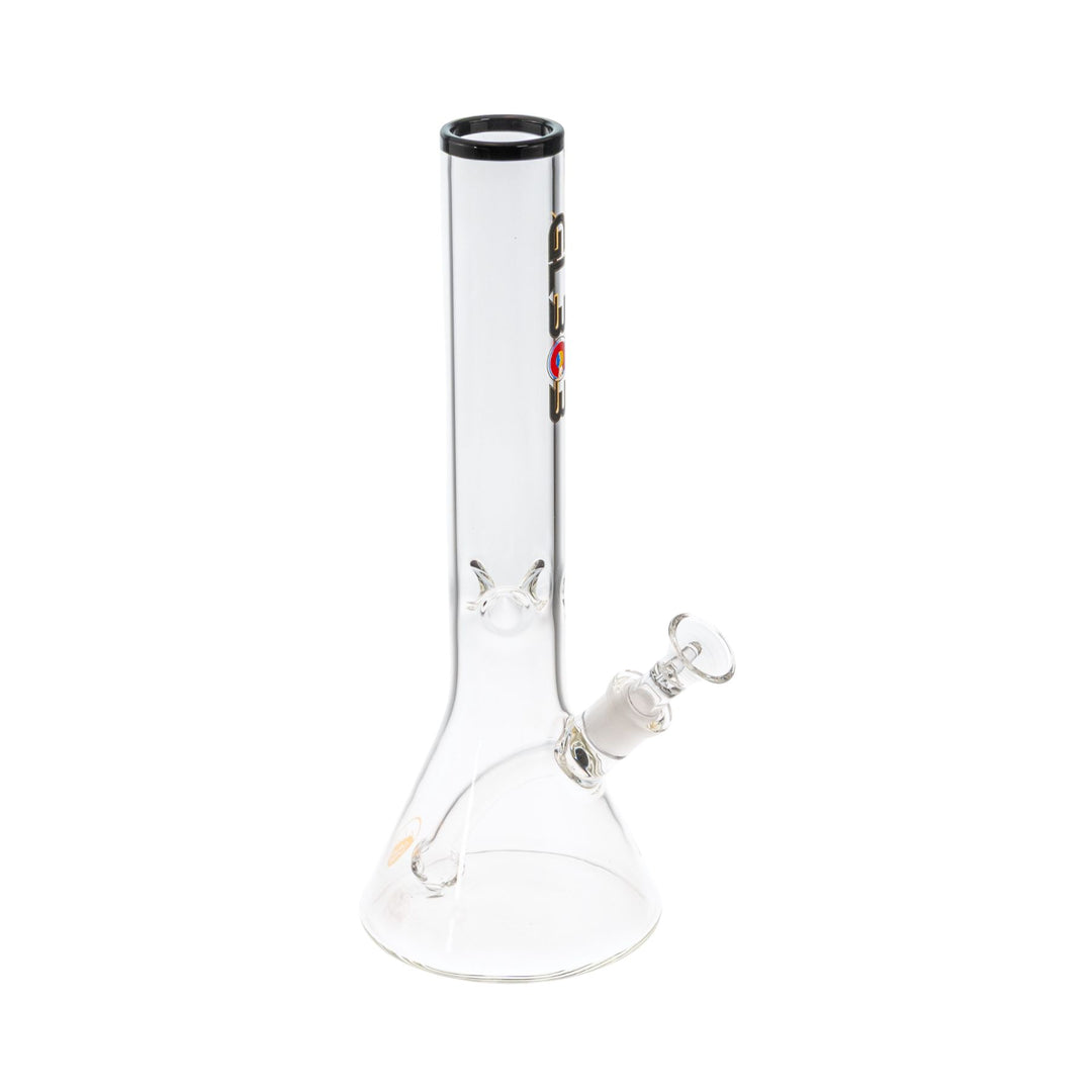 Clear glass water pipe with GL303 logo on a white background side - Up N Smoke