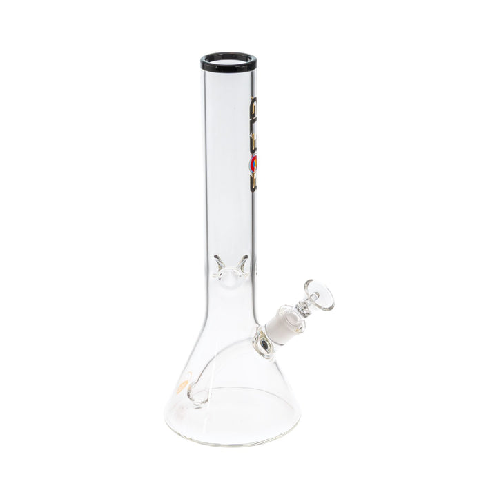 Clear glass water pipe with GL303 logo on a white background side - Up N Smoke