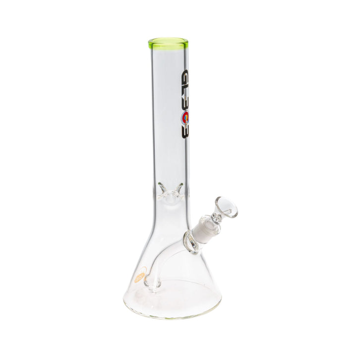 Clear glass water pipe with GL303 logo on a white background side - Up N Smoke