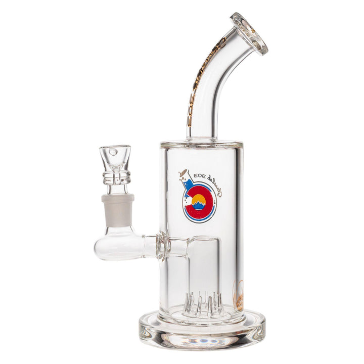 "Left-side view of a Glass Lab 303 Original Rig that features a honeycone percolator," - Up N Smoke.