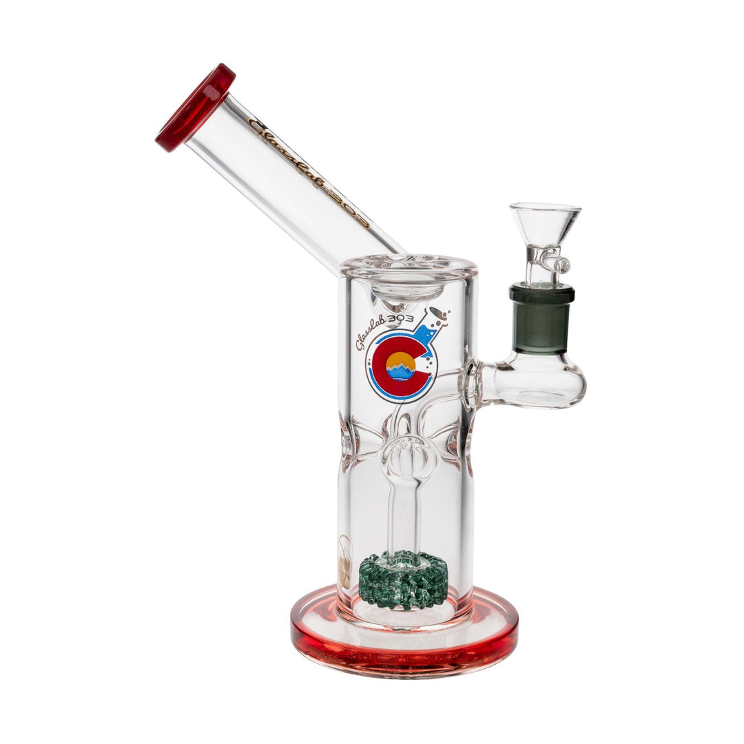 "Red Elvis Glass Lab 303 Sidecar Water Pipe on a white background," - Up N Smoke.