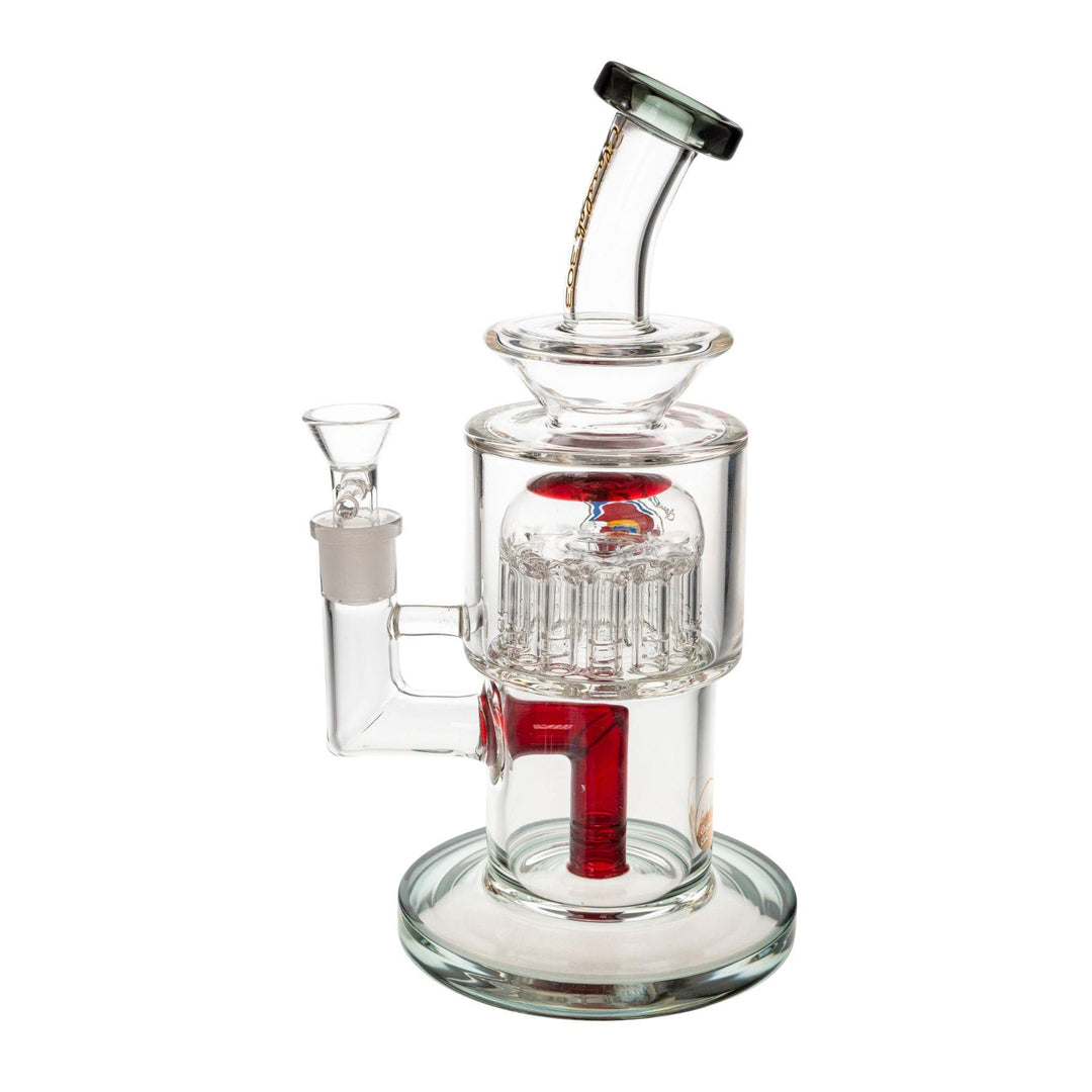 "Left-side of a Smoky Glass Lab 303 Water Pipe that features a 12-tree percolator," - Up N Smoke.