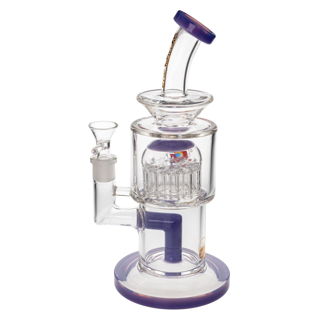 "Left-side view of a purple Glass Lab 303 Tree Perc Water Pipe on a white background," - Up N Smoke.