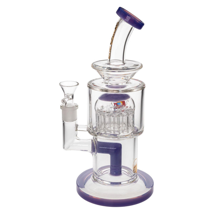 "Left-side view of a purple Glass Lab 303 Tree Perc Water Pipe on a white background," - Up N Smoke.
