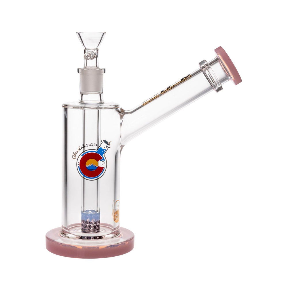 "Left-side of a Glass Lab 303 Skinny 51 Water Pipe on a white background," - Up N Smoke.