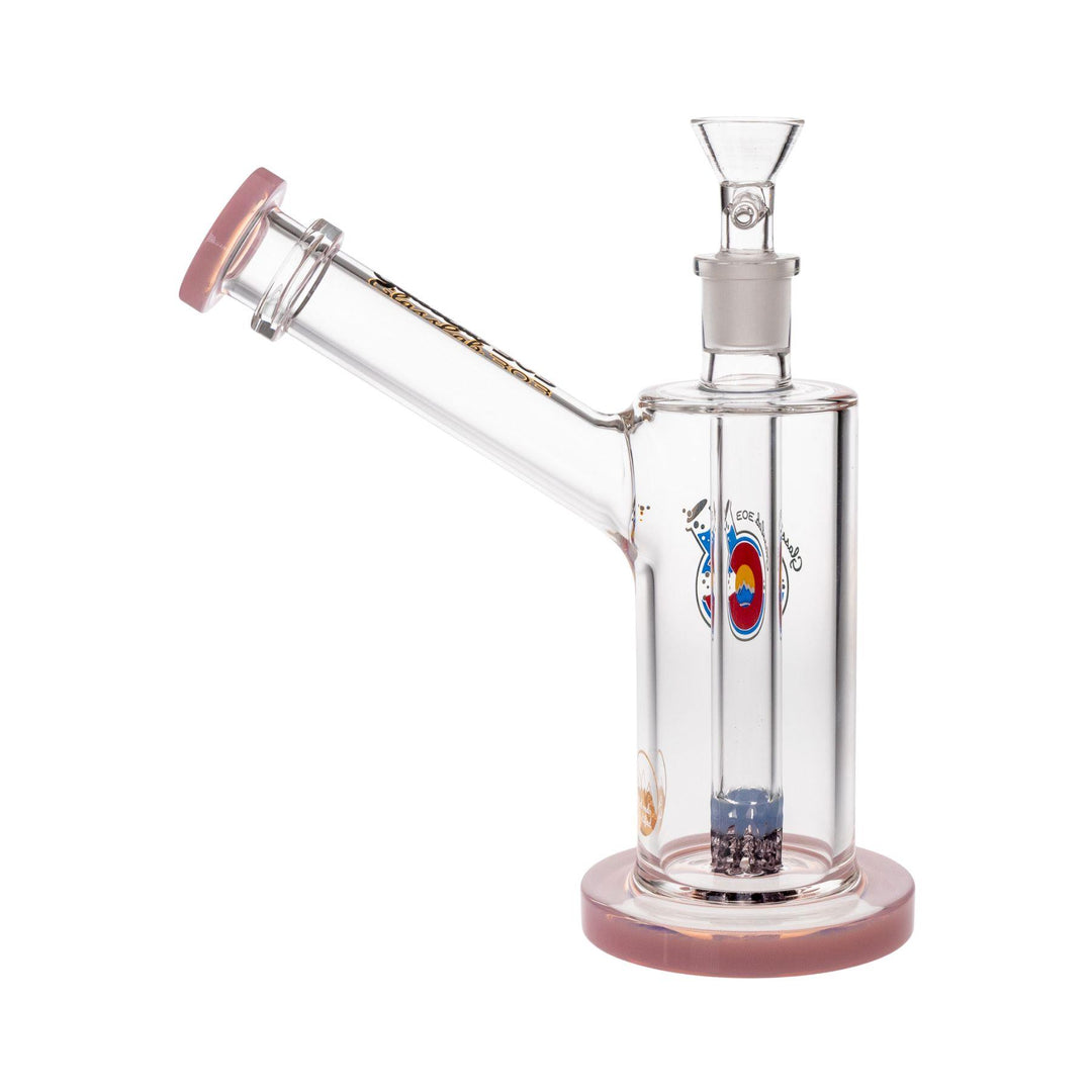 "Right-side of a Skinny 51 Glass Lab 303 Water Pipe on a white background," - Up N Smoke.