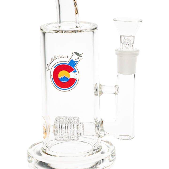 Glasslab 303 Economy Rig Barrel Perc downstem angle on a white background - Up N Smoke