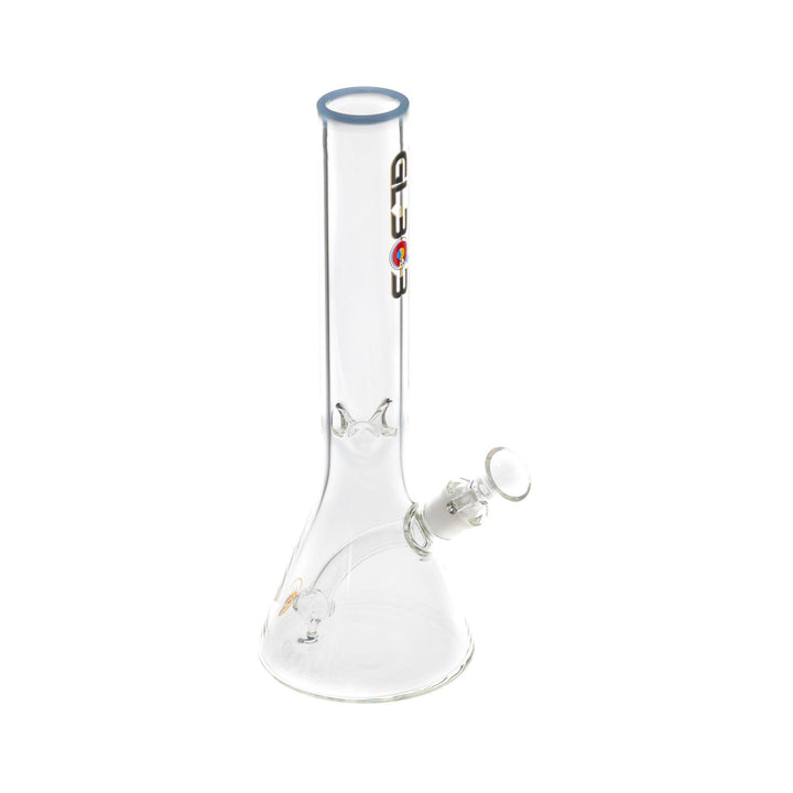 Clear glass water pipe with GL303 logo on a white background - Up N Smoke