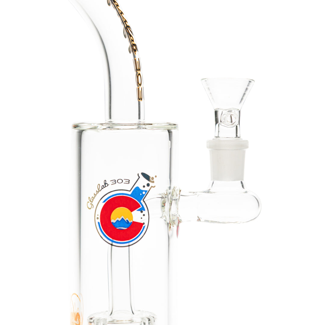 Glasslab 303 Economy slit showerhead Perc downstem close-up on a white background - Up N Smoke