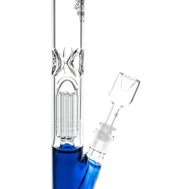 Glowfly Glass 18” Tree Arm Perc Straight Tube on a white background close up angle - Up N Smoke