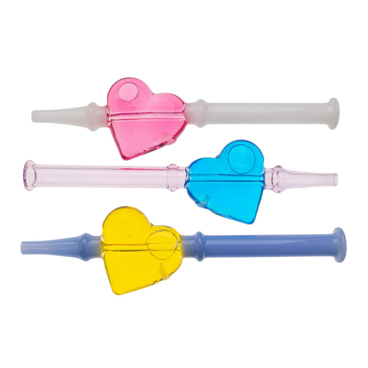 "Group of three Glycerin Heart Nectar Collectors on a white background," - Up N Smoke.