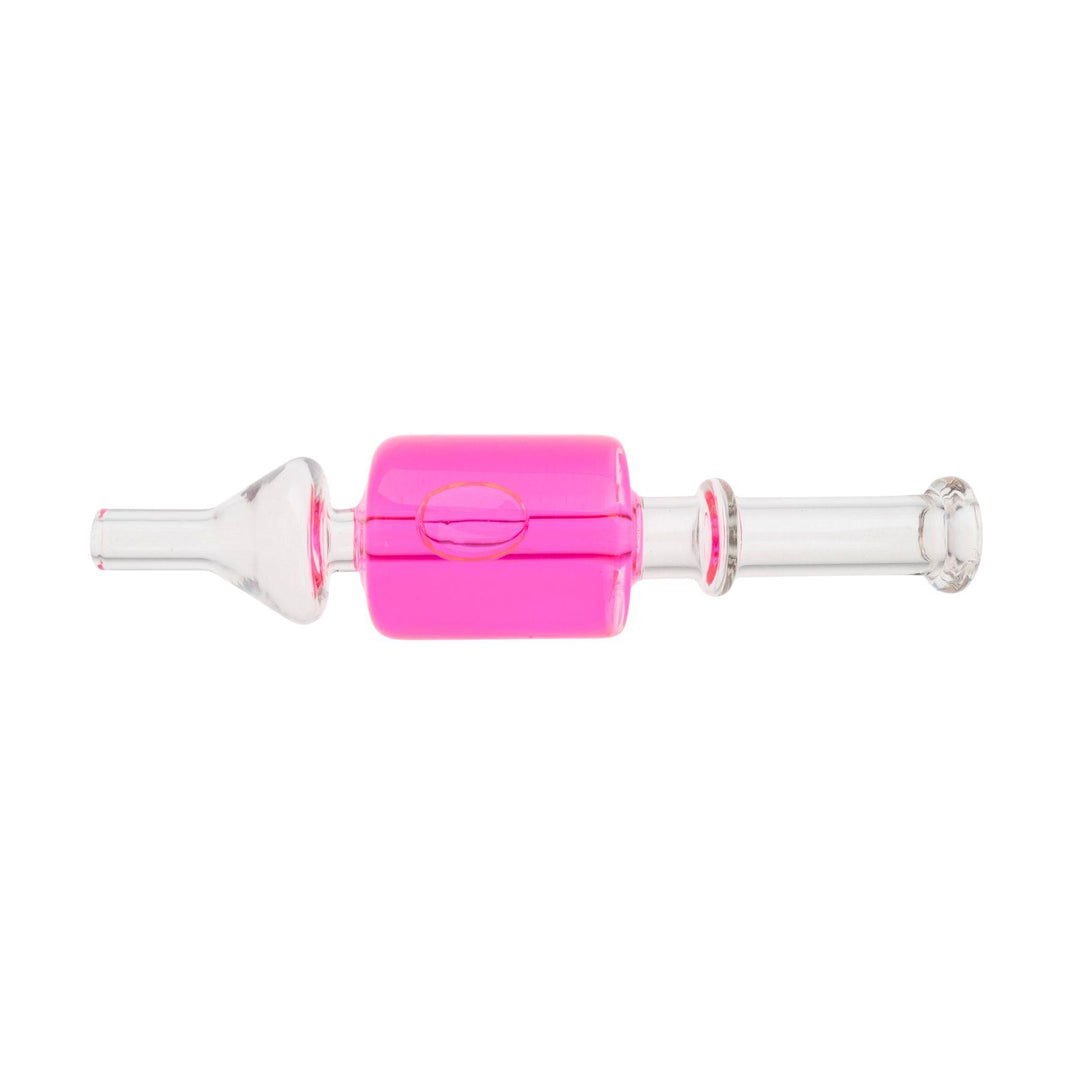 "Pink Nectar Collector that measures 5 inches long on a white background," - Up N Smoke.