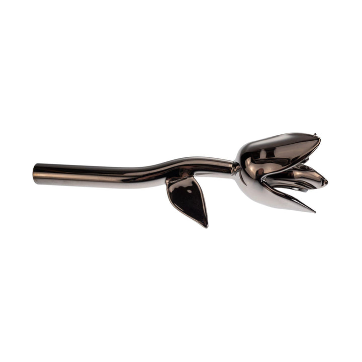 "Chrome flower-shaped one hitter resembling a flower stem with a detailed bloom and leaf." - Up N Smoke.