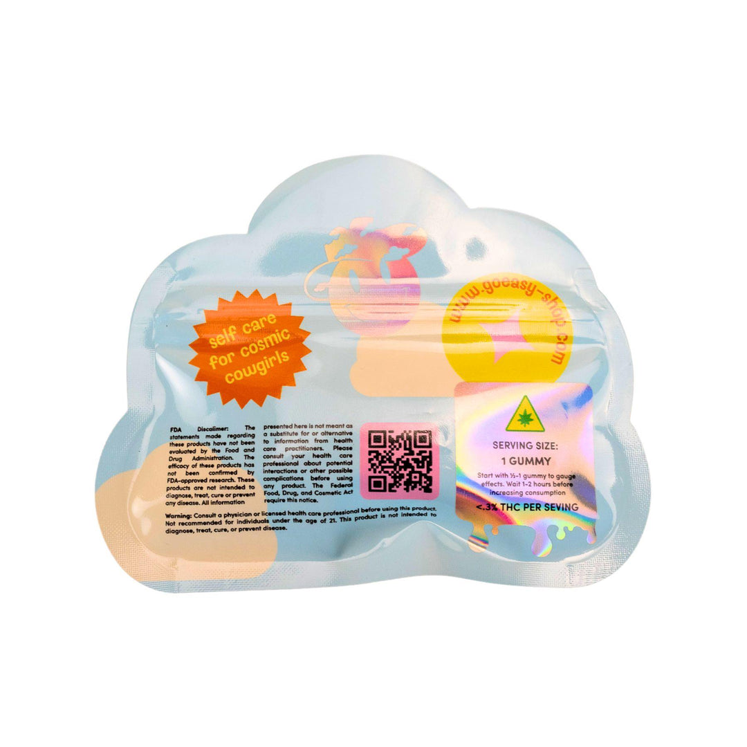 Go Easy 50mg CBD Relax Gummies back of cloud themed packaging - Up N Smoke