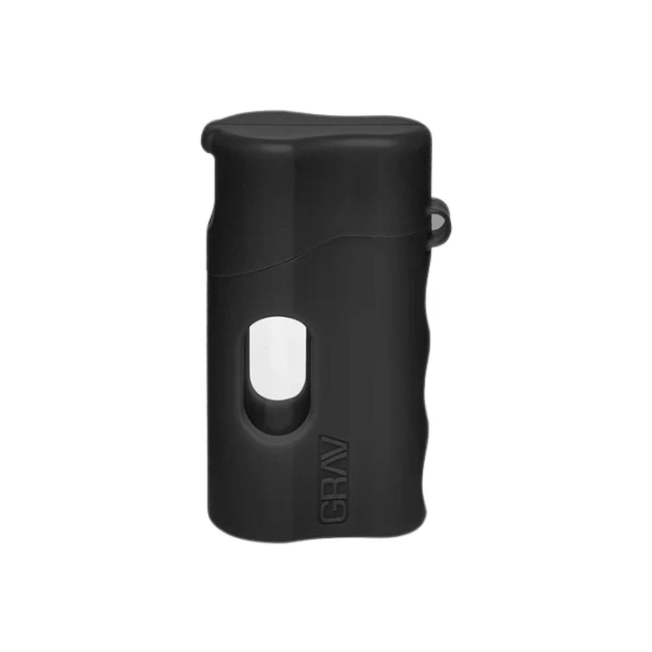 "Left-side of a black Grav Labs Silicone Dugout with its lid closed," - Up N Smoke.