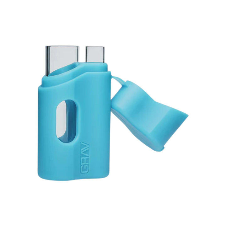 "Left-side of an open Grav Labs Silicone Dugout in the color teal," - Up N Smoke.