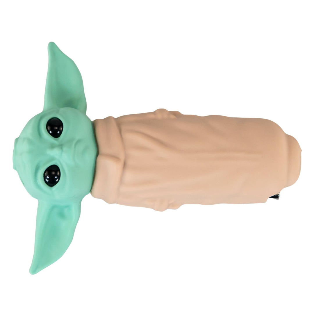 Grogu Silicone Pipe on a white background showcasing face of Grogu and robe - Up N Smoke