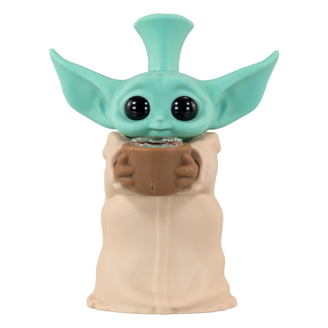 Grogu Silicone Water Pipe on a white background front angle - Up N Smoke