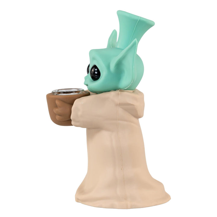 Grogu Silicone Water Pipe on a white background left side angle - Up N Smoke