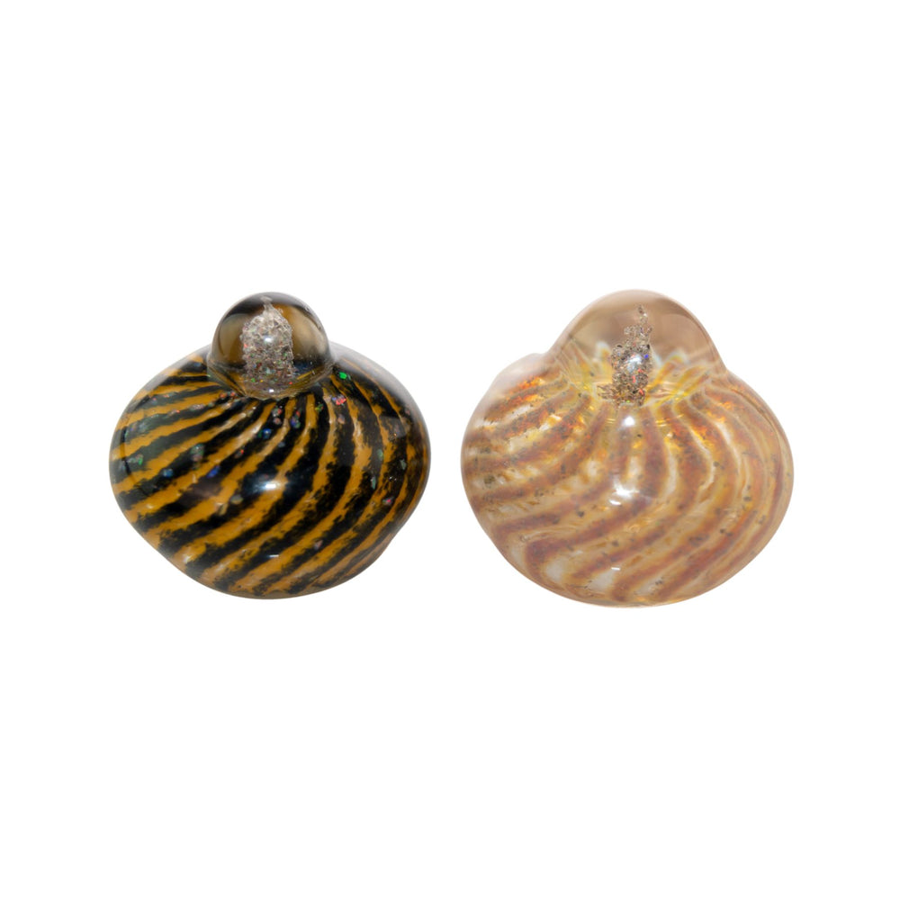 "Side angle of two Merican Glass Opal Spiral Pendants on a white background," - Up N Smoke.