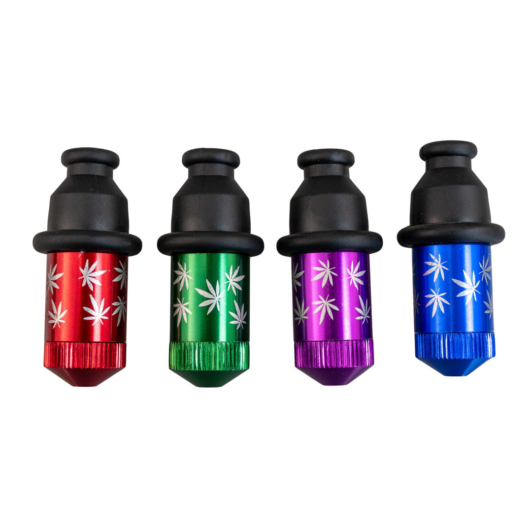 "Group of Leaf Bullet Pipes in the color variations red, green, purple, and blue," - Up N Smoke.