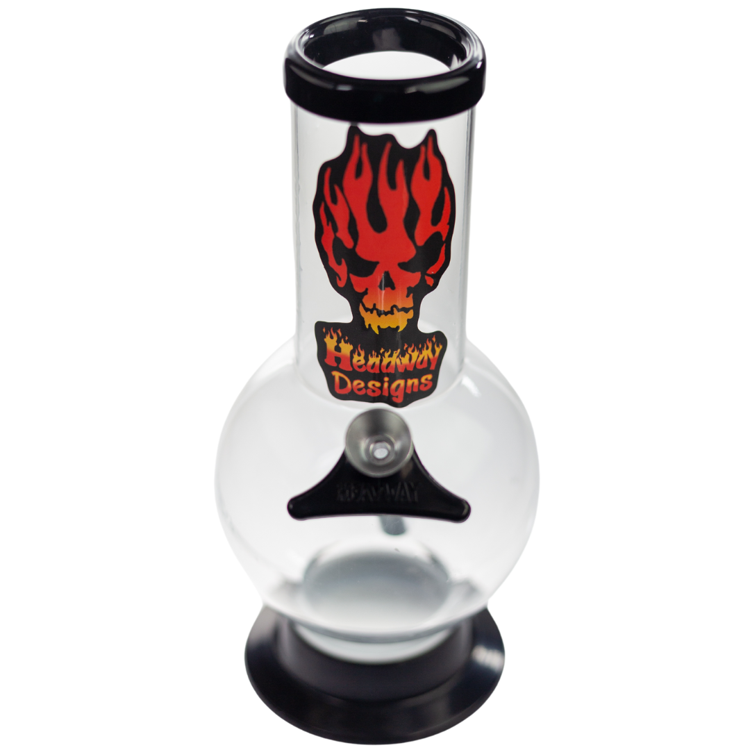 Photograph of a clear Headway Designs water pipe. The bodice of this piece features a bubble for better air circulation and aesthetics. - Up N Smoke.