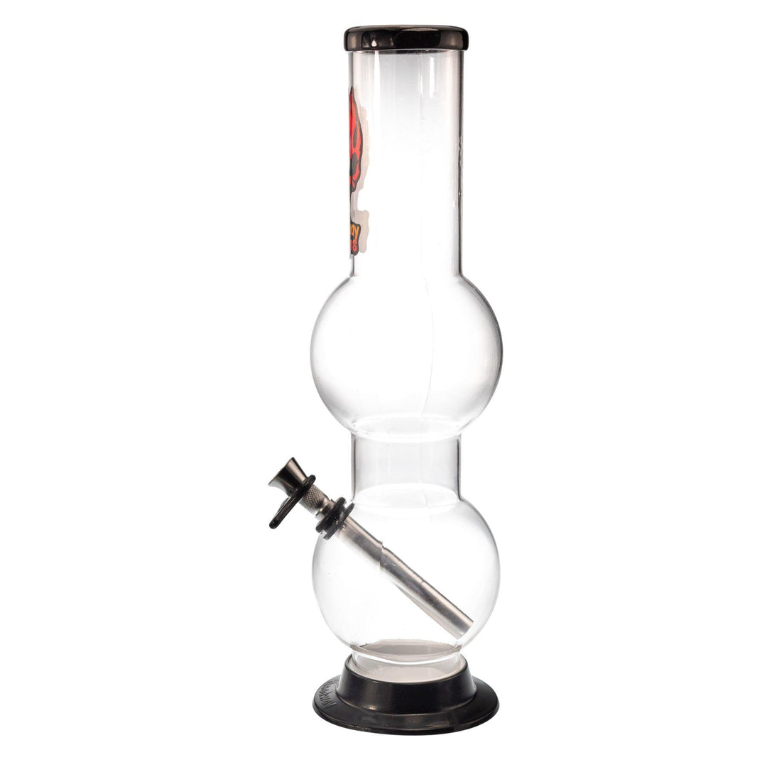 "Left-side of a clear Headway Designs Double Bubble water pipe," - Up N Smoke.