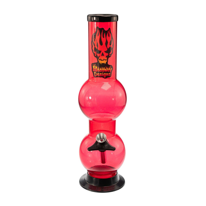 "Front of a red Headway Designs Double Bubble Water Pipe that is made out of acrylic," - Up N Smoke.