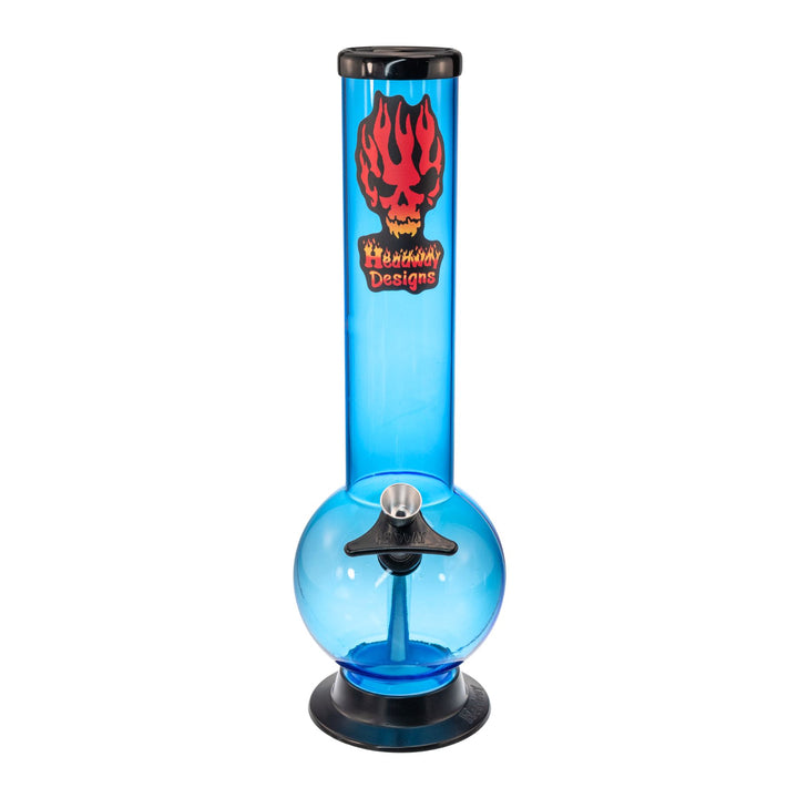 "Front of a 12'' Light Blue Headway Designs water pipe. This piece is made out of acrylic and comes with a metal herb slide," - Up N Smoke.