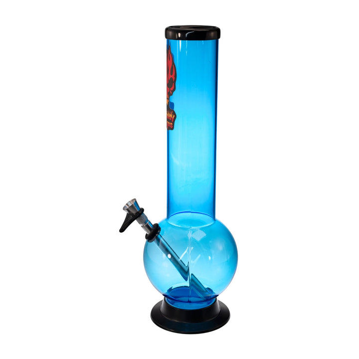 "Left-side of a Light Blue Headway Designs water pipe that is made out of acrylic and features a metal herb slide," - Up N Smoke. 