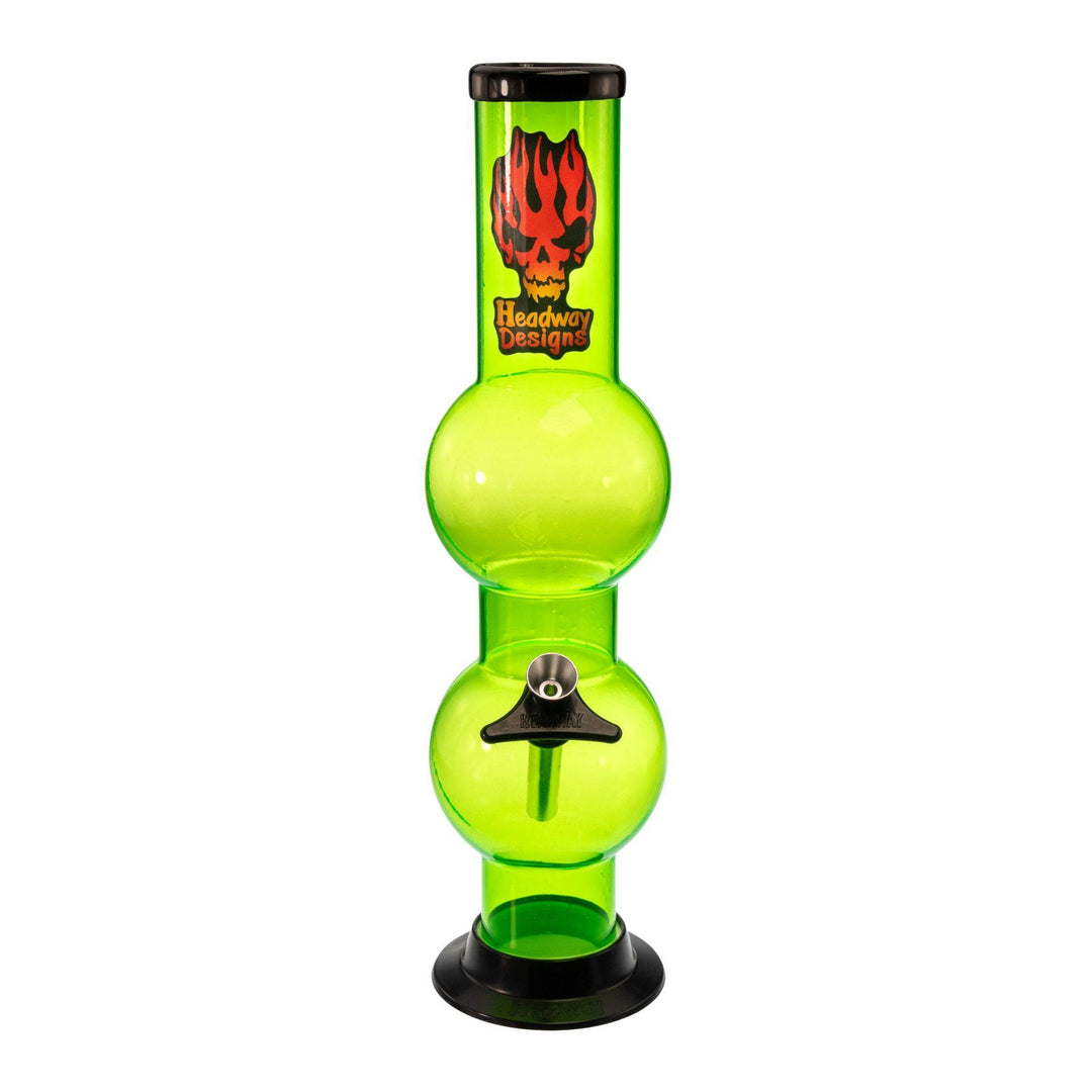 "A light green Headway Designs Double Bubble Water Pipe that comes with a titanium herb slide," - Up N Smoke.