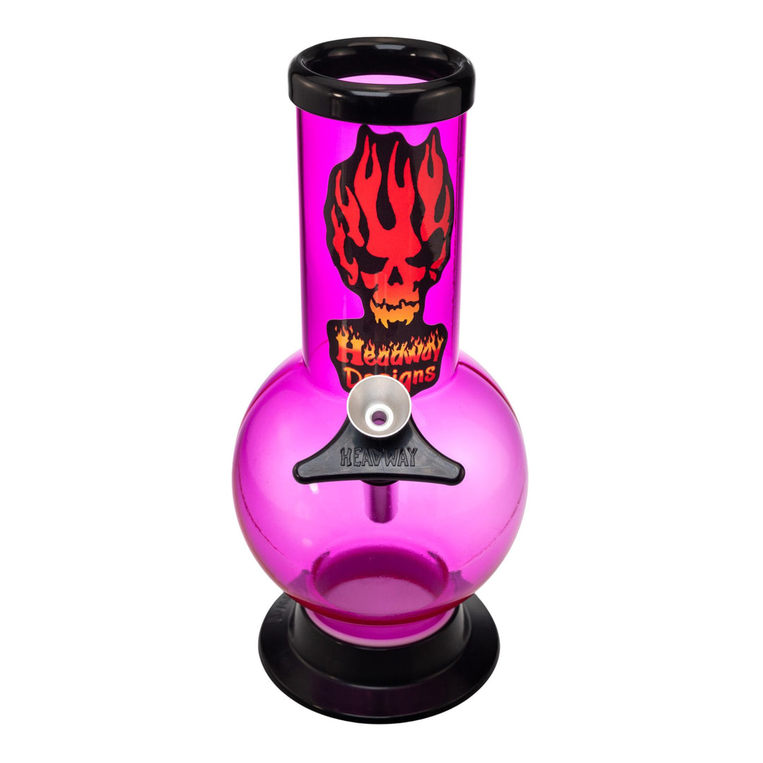 "A 8'' pink acrylic water pipe made by Headway Designs that features a metal herb slide," - Up N Smoke.