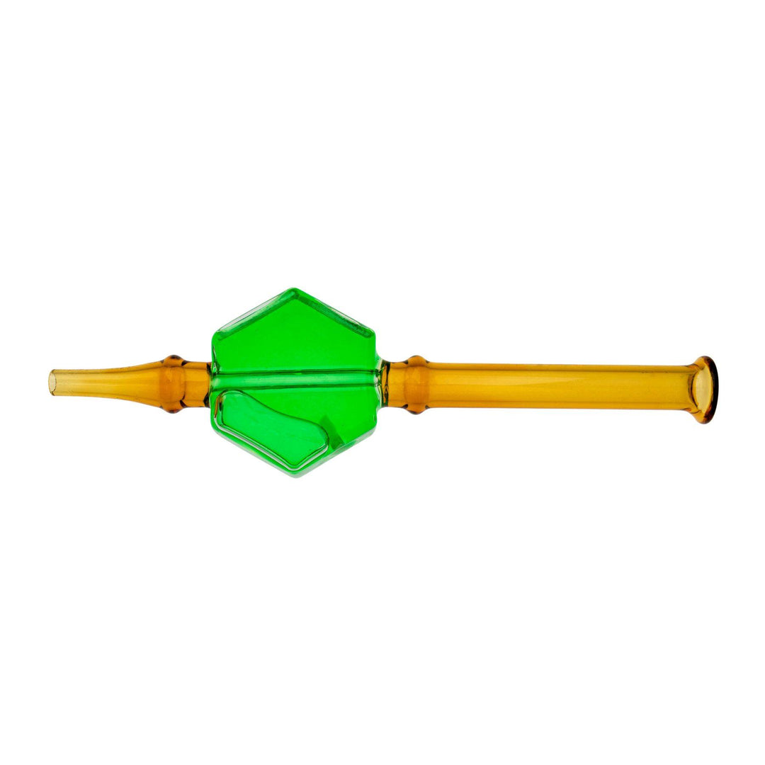 "Green and brown Hexagon Glycerin Nectar Collector on a white background," - Up N Smoke.