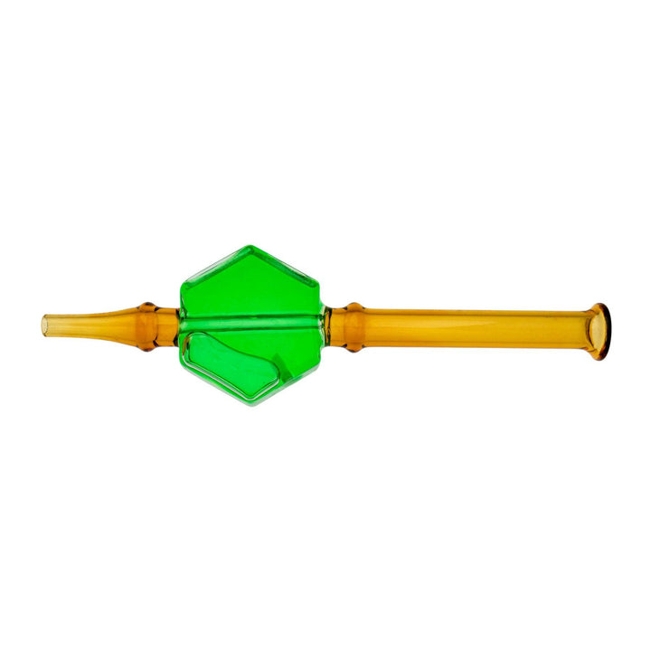 "Green and brown Hexagon Glycerin Nectar Collector on a white background," - Up N Smoke.