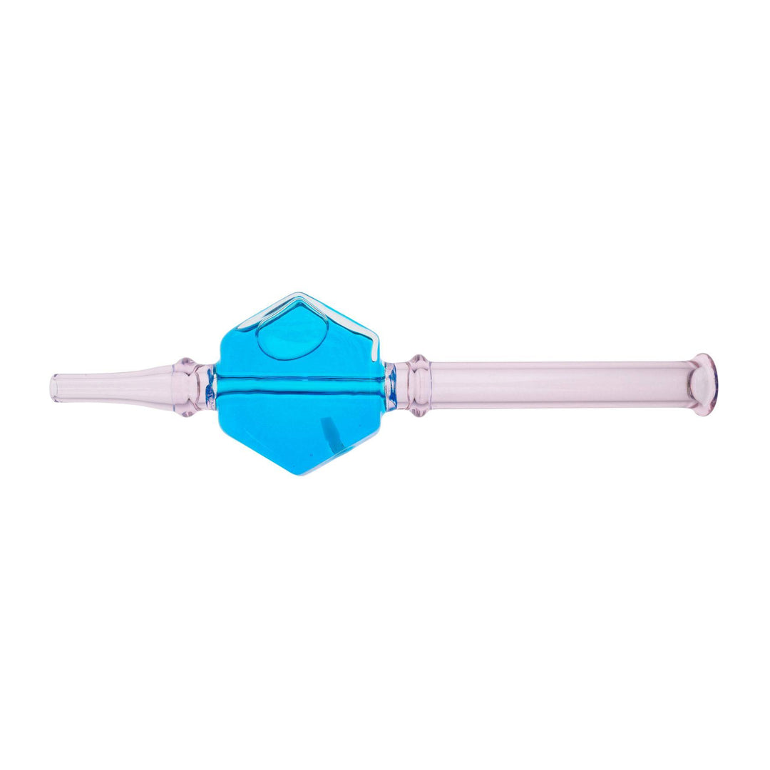 "Blue and pink Hexagon Glycerin Nectar Collector that measures approximately 7 inches long," - Up N Smoke.