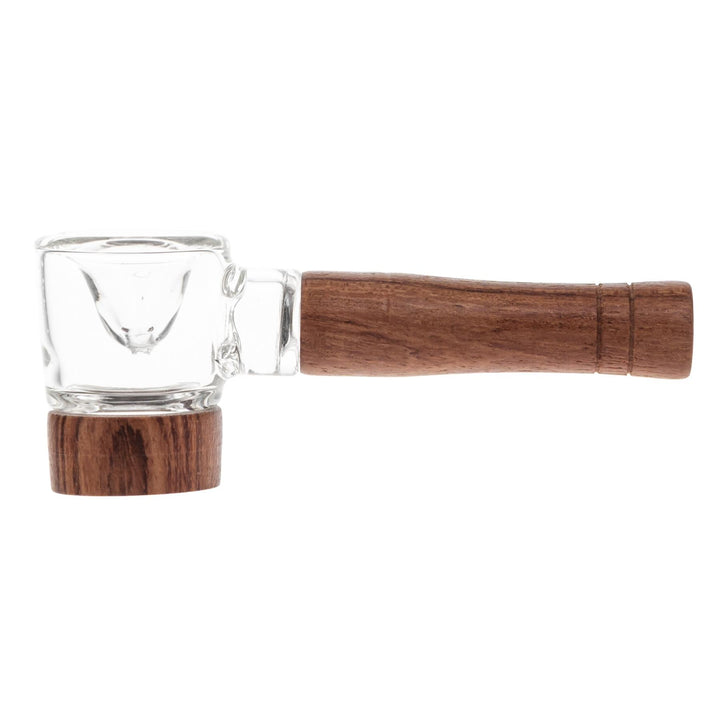 Hipster Wood Hand Pipe on a white background side angle - Up N Smoke