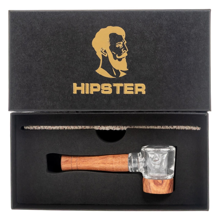 Hipster Wood Hand Pipe on a white background  in packaging - Up N Smoke
