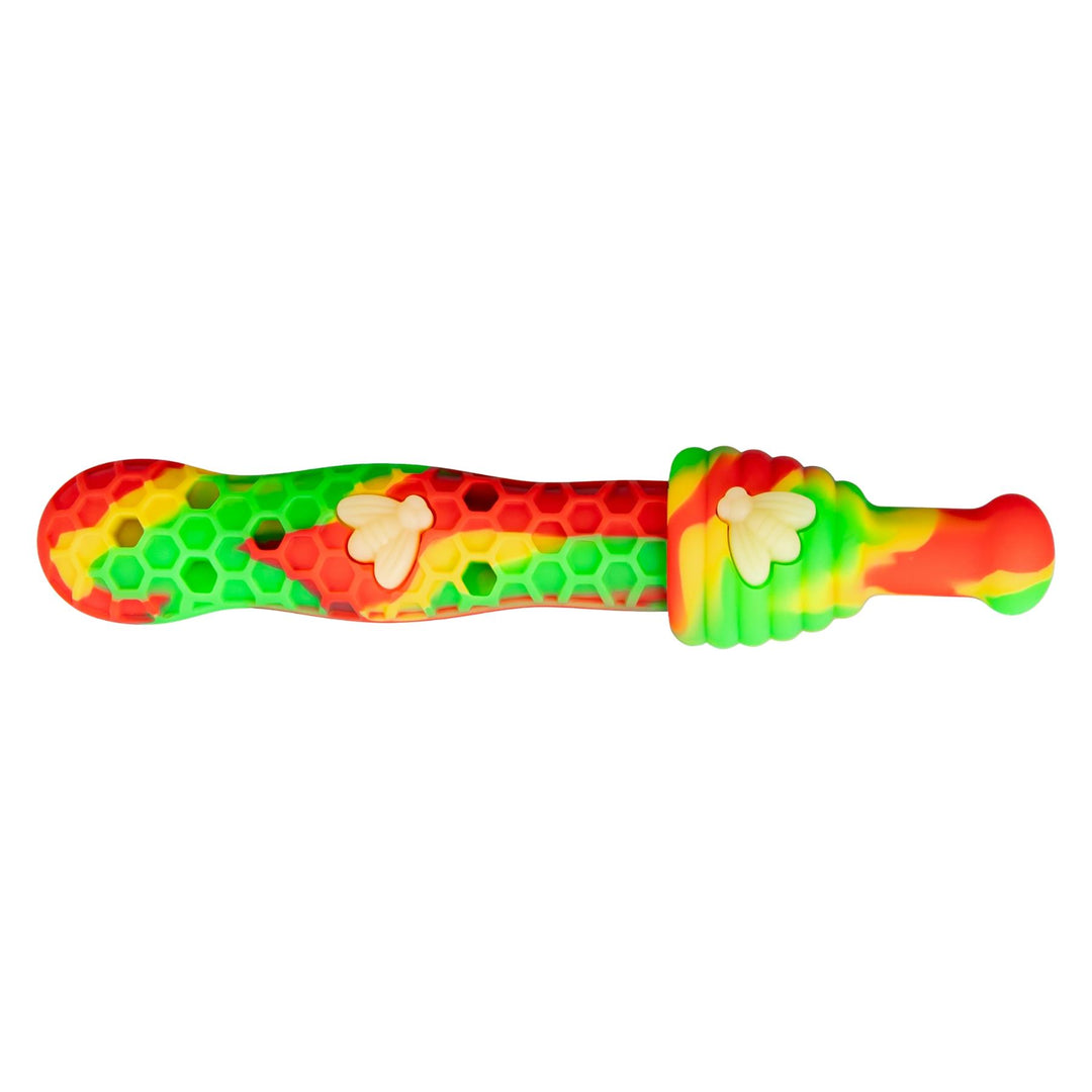 Honey Bee Silicone UV Nectar Collector Rasta cap on, on a white background - Up N Smoke