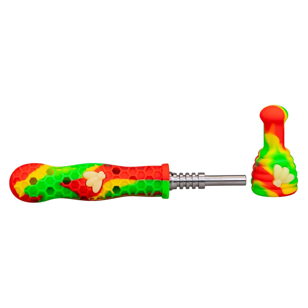 Honey Bee Silicone UV Nectar Collector Rasta cap of on a white background - Up N Smoke