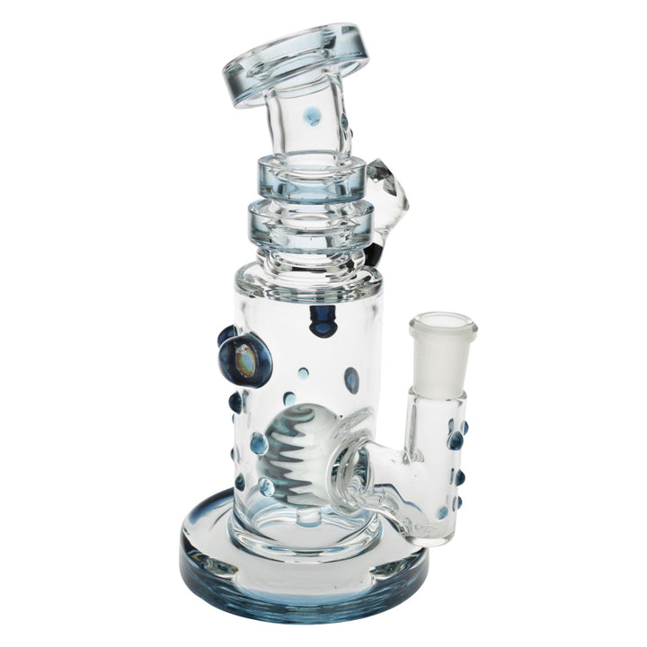 "Angled side view of a Hubbard Rig with an intricate wig-wag marble in the interior," - Up N Smoke.