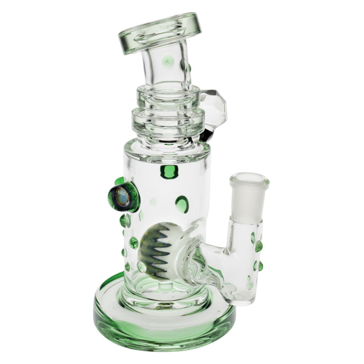 "Side angle of a green Hubbard Rig with an intricate wig-wag marble within the interior," - Up N Smoke.