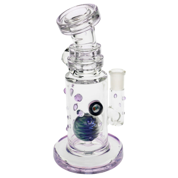 "Backside of a purple Hubbard Rig that has a wig-wag marble within the interior on a white background," - Up N Smoke.