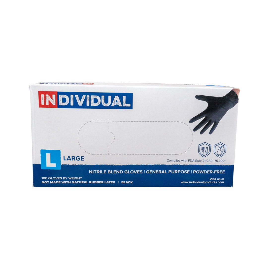 "Front of a box of large-sized nitrile disposable gloves on a white background," - Up N Smoke.